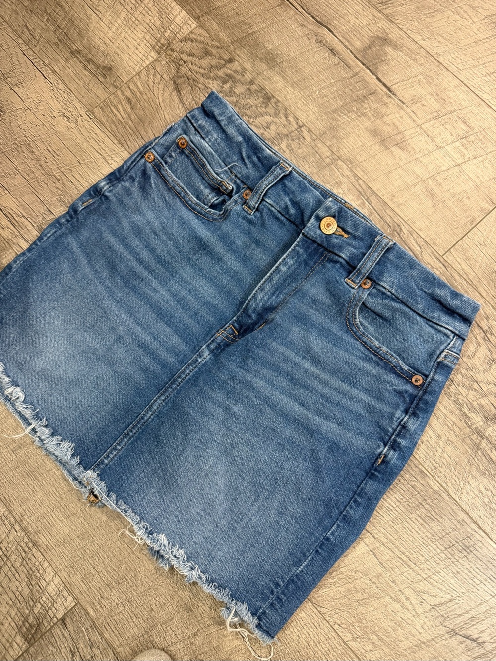 American Eagle Outfitters Blue Denim Mini Skirt - Frayed Hem